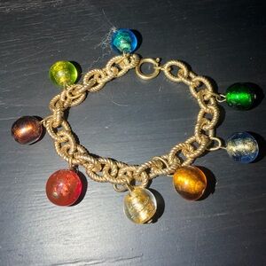 Vintage Pretty Gold Bracelet with Multicolor Glass Beads